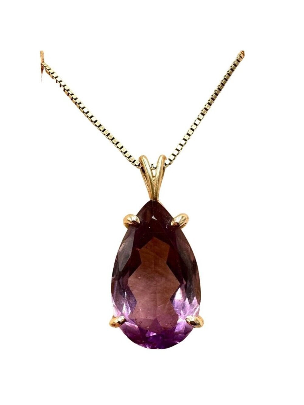 Vintage Womens Necklace 14K Gold Purple Amethyst Teardrop Pendant